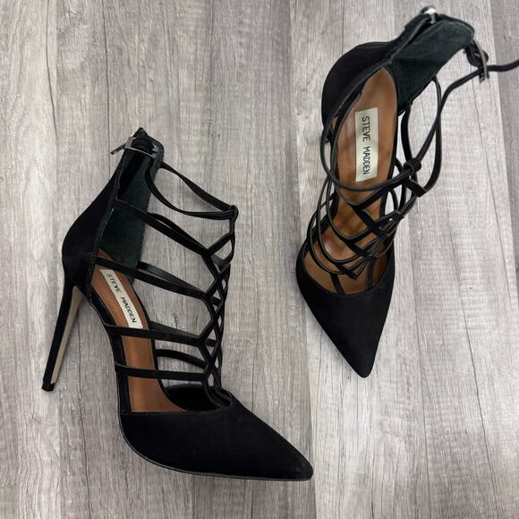 Steve Madden Shoes - STEVE MADDEN Sonillo Cage Design Court Shoes Suede Stiletto Heels Black 8 1/2